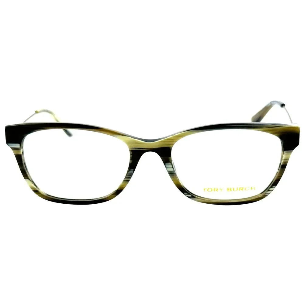 Tory Burch TY2063 Womens Plastic Eyeglass Frame 1553 Olive Horn Gold 53-18